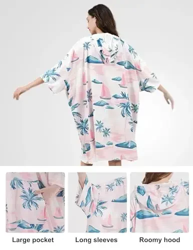 KFUBUO Surf Poncho Changing Towel Swim Robe with Pocket Plus Size Terry Cloth Swim Cover Up for Women Towel Poncho Hoodie - 5