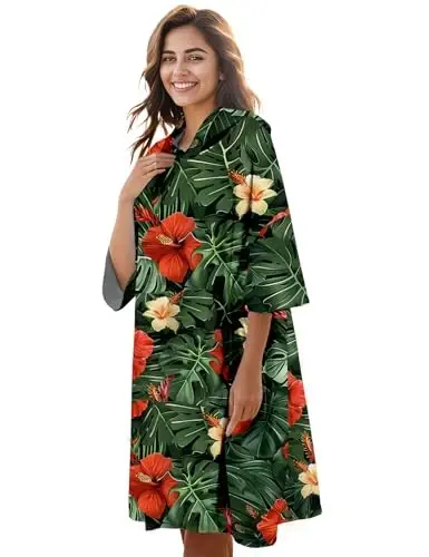 KFUBUO Surf Poncho Changing Towel Swim Robe with Pocket Plus Size Terry Cloth Swim Cover Up for Women Towel Poncho Hoodie - Modazone