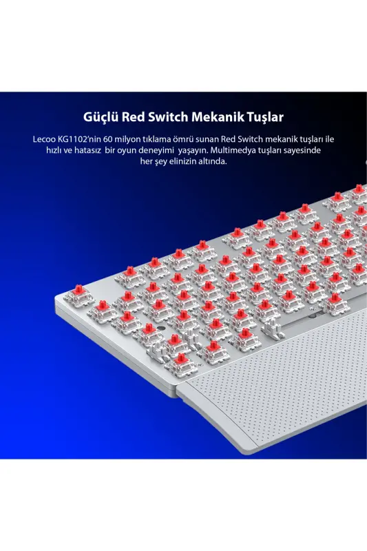 KG1102 USB Kabelli Red Switch Makro Tugmachali RGB Yoritilgan Mexanik O'yin Turkcha Q Metal Klaviatura-Ko'p Rangli - 3