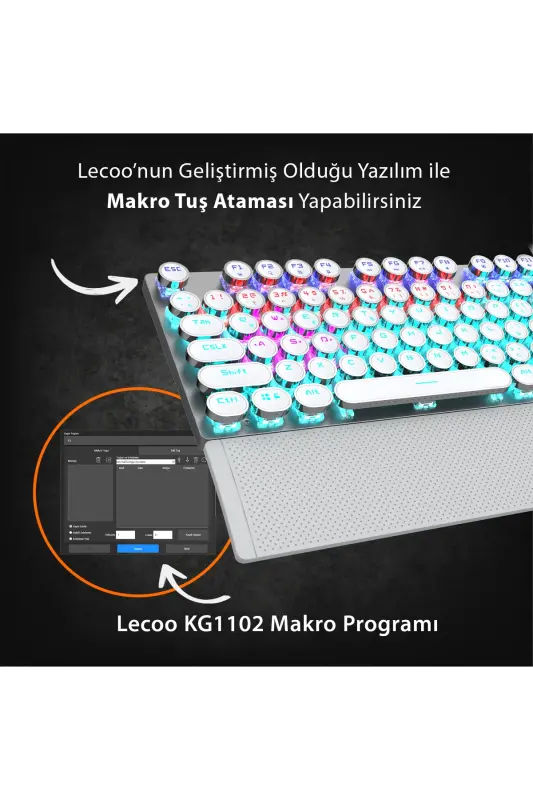KG1102 USB Kabelli Red Switch Makro Tugmachali RGB Yoritilgan Mexanik O'yin Turkcha Q Metal Klaviatura-Ko'p Rangli - 6
