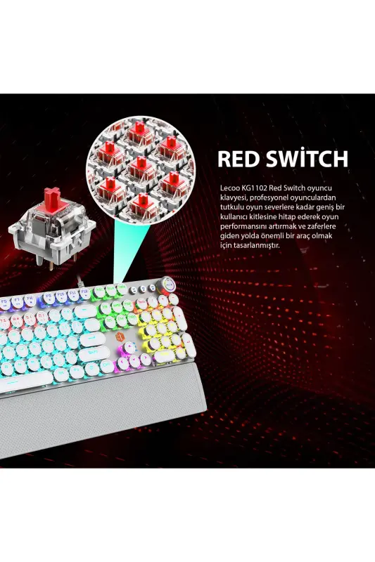 KG1102 USB Wired Red Switch Macro Key RGB Illuminated Mechanical Gaming Turkish Q Metallic Keyboard-Multi Color - 2