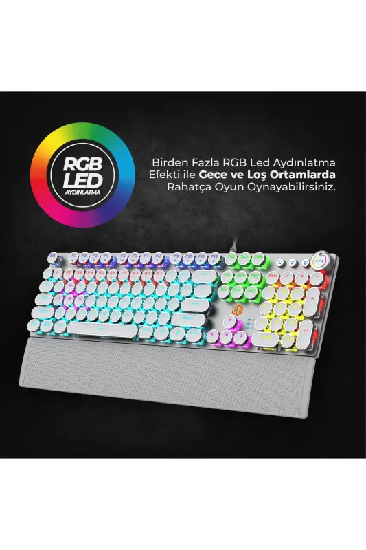 KG1102 USB Wired Red Switch Macro Key RGB Illuminated Mechanical Gaming Turkish Q Metallic Keyboard-Multi Color - 5