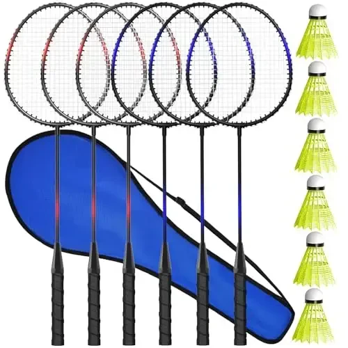 KH Badminton Rackets Set of 2 4 6 for Adults Kids,Beach Lawn Backyard Game Outdoor Sports,Racquets,Shuttlecocks & Carry Bag Included - 1