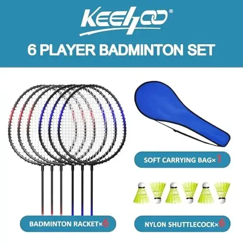 KH Badminton Rackets Set of 2 4 6 for Adults Kids,Beach Lawn Backyard Game Outdoor Sports,Racquets,Shuttlecocks & Carry Bag Included - 2