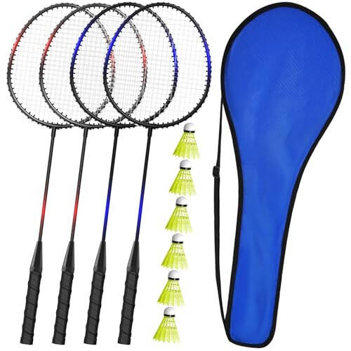 KH Badminton Rackets Set of 2 4 6 for Adults Kids,Beach Lawn Backyard Game Outdoor Sports,Racquets,Shuttlecocks & Carry Bag Included - 4