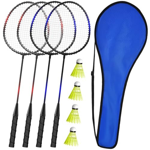 KH Badminton Raketlari To'plami 2-4 Kishilik Kattalar va Bolalar Uchun, Plyaj Gazon Orqa Hovli O'yini Tashqi Sport Turlari, Raketlar, Volanlar va Ko'tarish Sumkasi Kiritilgan - 1