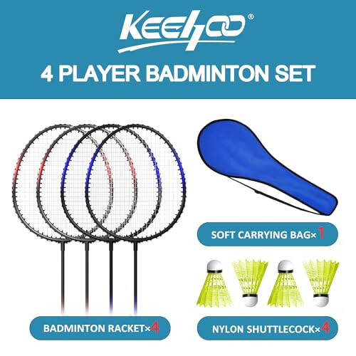 KH Badminton Raketlari To'plami 2-4 Kishilik Kattalar va Bolalar Uchun, Plyaj Gazon Orqa Hovli O'yini Tashqi Sport Turlari, Raketlar, Volanlar va Ko'tarish Sumkasi Kiritilgan - 2