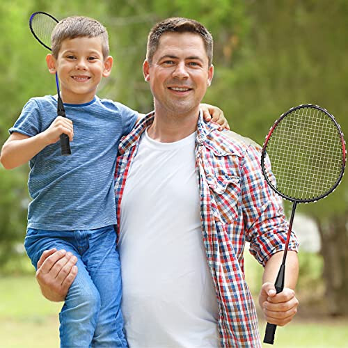 KH Badminton Raketlari To'plami 2-4 Kishilik Kattalar va Bolalar Uchun, Plyaj Gazon Orqa Hovli O'yini Tashqi Sport Turlari, Raketlar, Volanlar va Ko'tarish Sumkasi Kiritilgan - 9