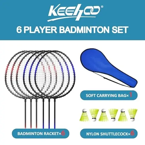 KH Badminton Rackets Set of 2 4 6 for Adults Kids,Beach Lawn Backyard Game Outdoor Sports,Racquets,Shuttlecocks & Carry Bag Included - 2