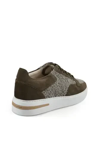 Khaki 100% Leather Sports Stitched Sole Sneaker Shoes - 3