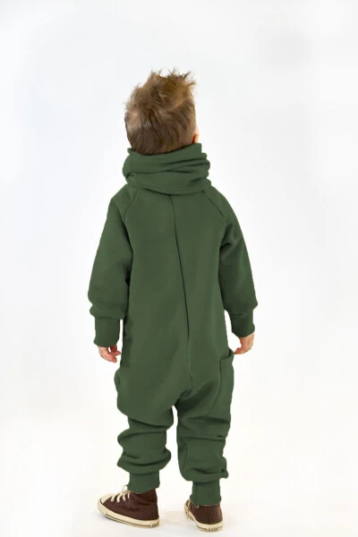 Khaki 3 Thread Brushed Knit Jumpsuit with Back Zipper + Neck Warmer - 3