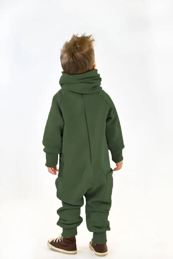 Khaki 3 Thread Brushed Knit Jumpsuit with Back Zipper + Neck Warmer - 3