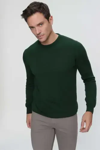Khaki Basic Dynamic Fit Comfort Fit Crew Neck Knitted Sweater - 3