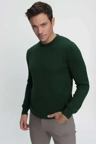 Khaki Basic Dynamic Fit Comfort Fit Crew Neck Knitted Sweater - 4