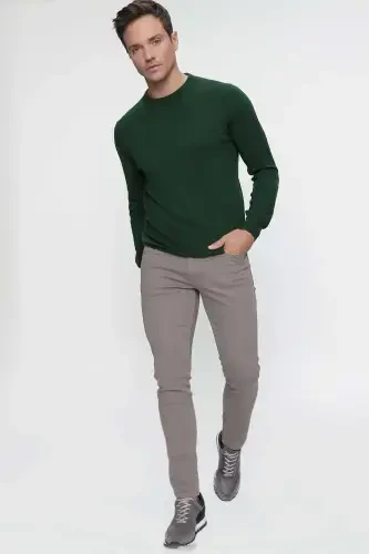 Khaki Basic Dynamic Fit Comfort Fit Crew Neck Knitted Sweater - 5