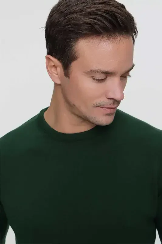 Khaki Basic Dynamic Fit Comfort Fit Crew Neck Knitted Sweater - 6