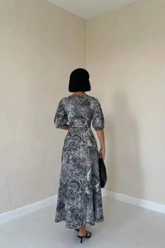 Khaki Button-Down Heart Neck Dress - 4