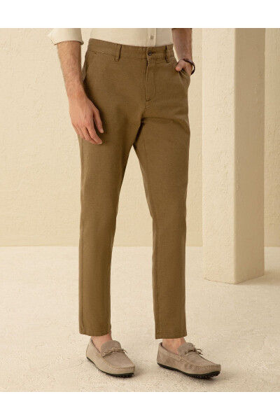 Khaki canvas pants with linen blend. - PIERRE CARDIN (1)