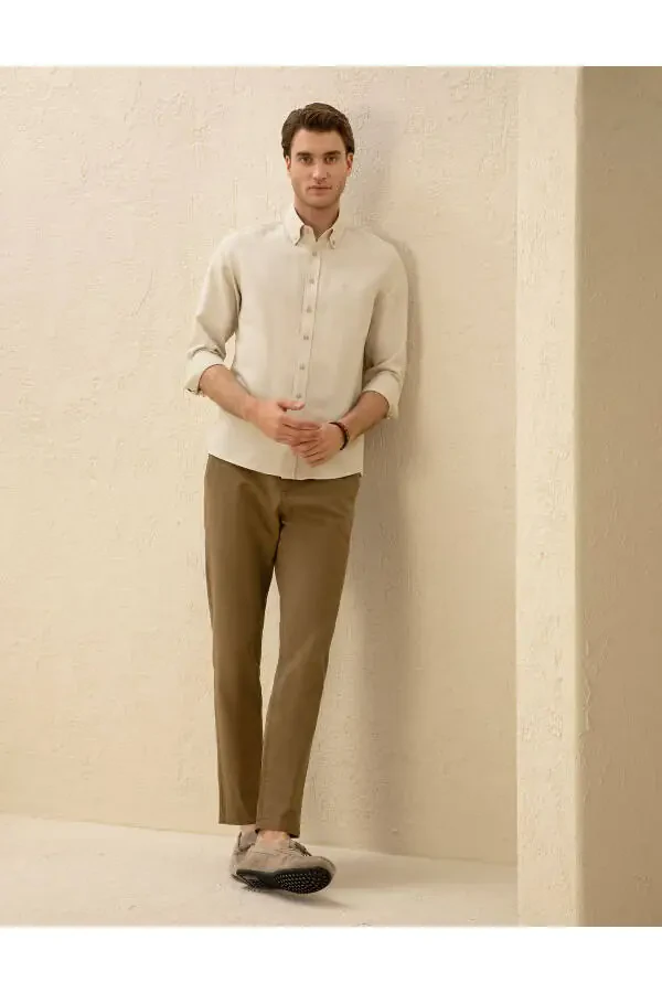 Khaki canvas pants with linen blend. - 3