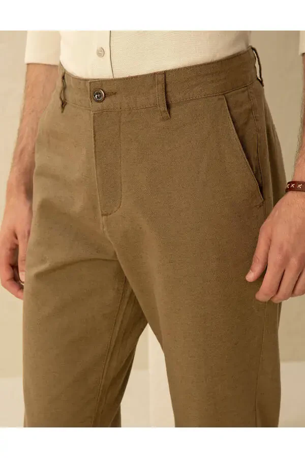 Khaki canvas pants with linen blend. - 5