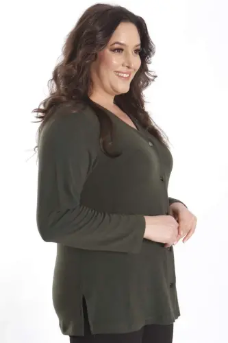 Khaki Cardigan with Snap Buttons in Plus Size - 3