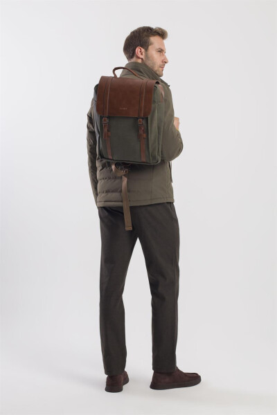 Khaki casual backpack with buckles. - 9