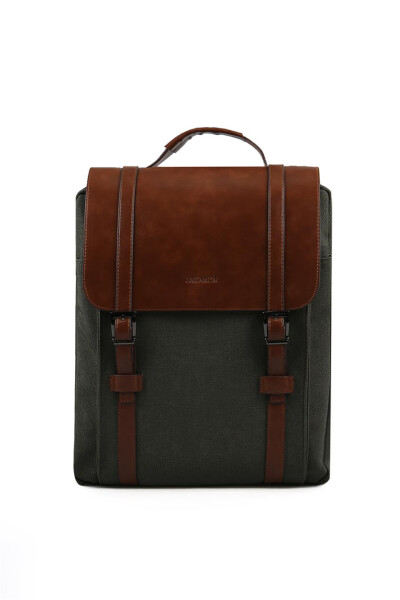 Khaki casual backpack with buckles. - 11