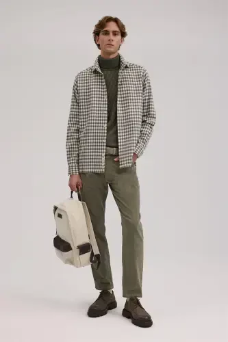 Khaki Classic Fit Plaid 100% Cotton Shirt - JAKAMEN (1)