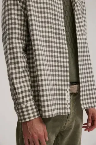 Khaki Classic Fit Plaid 100% Cotton Shirt - 3