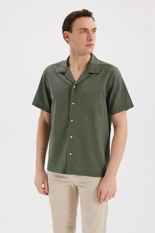 Khaki Comfort Fit Classic Collar Short Sleeve Shirt - 1