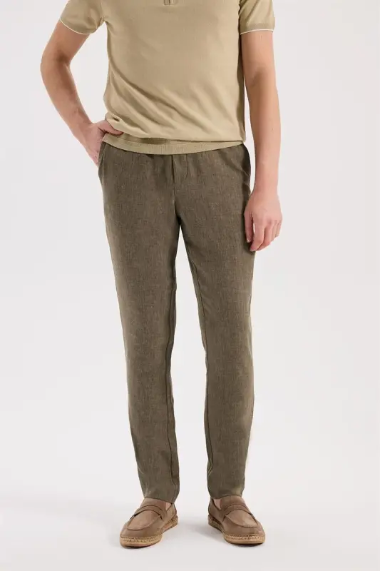 Khaki Comfort Fit Elastic Waist Jogger Pants - 1