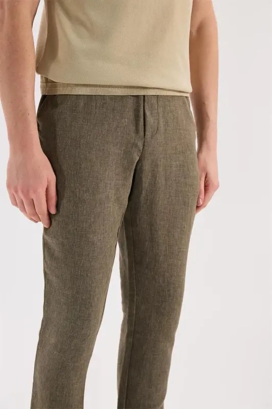 Khaki Comfort Fit Elastic Waist Jogger Pants - 3
