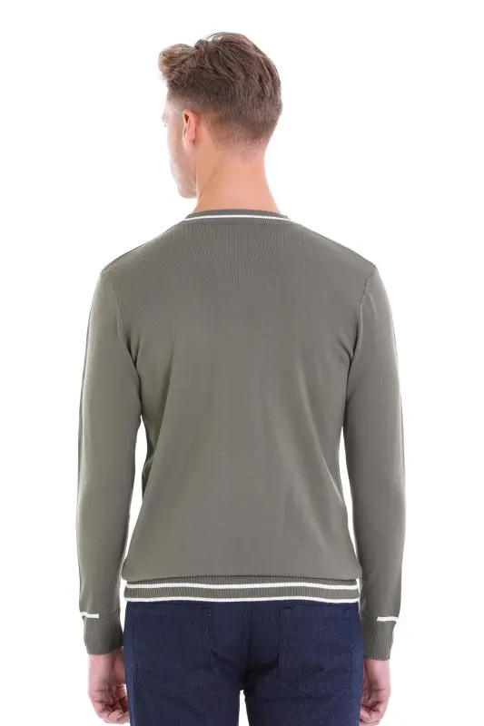 Khaki Comfort Fit Patterned Crew Neck Wool Wool Sweater - Khaki - 6