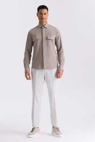 Khaki Comfort Fit Patterned Sports Shirt - Modazone (1)