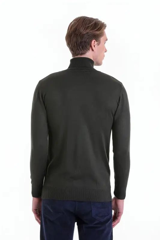 Khaki Comfort Fit Plain Crew Neck Wool Knit Sweater-Khaki - 6