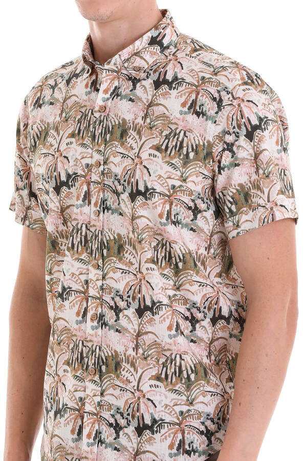 Khaki Comfort Fit Printed Button-Down Collar 100% Cotton - 5