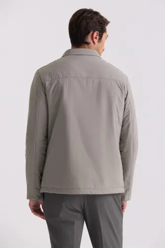Khaki Comfort Fit Shirt Collar All-Season Jacket - 4