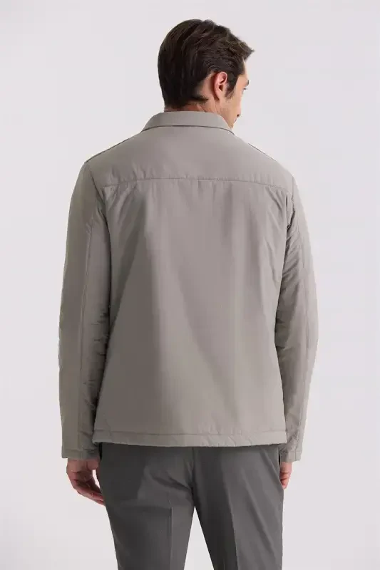 Khaki Comfort Fit Shirt Collar All-Season Jacket - 4