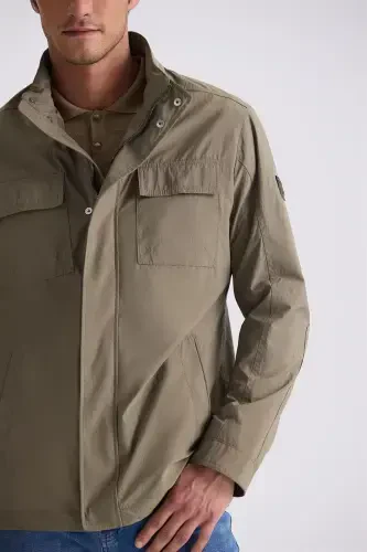 Khaki Comfort Fit Stand Collar Seasonal Sports Jacket - 3