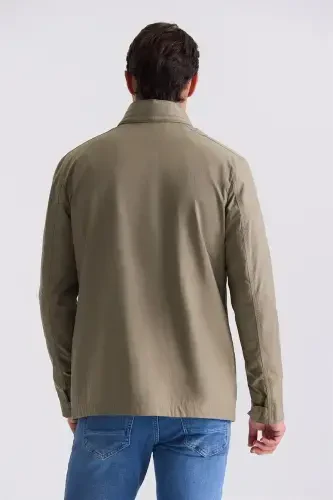 Khaki Comfort Fit Stand Collar Seasonal Sports Jacket - 4