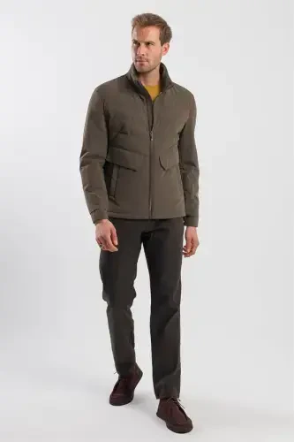 Khaki Comfort Fit Stand Collar Sport Jacket 