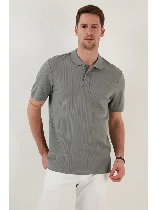 Khaki Cotton Slim Fit Buttoned Polo T-Shirt 5902281-Khaki - 2