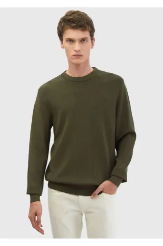Khaki Crew Neck Jacquard Knitwear - 1