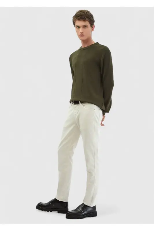 Khaki Crew Neck Jacquard Knitwear - 2