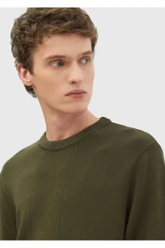 Khaki Crew Neck Jacquard Knitwear - 3