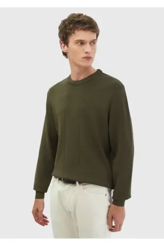 Khaki Crew Neck Jacquard Knitwear - 4