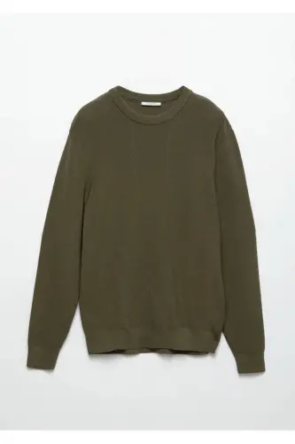 Khaki Crew Neck Jacquard Knitwear - 6