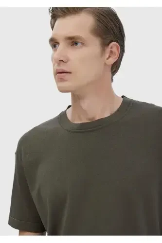 Khaki Crew Neck Plain Knitwear Sweater-Khaki - 4