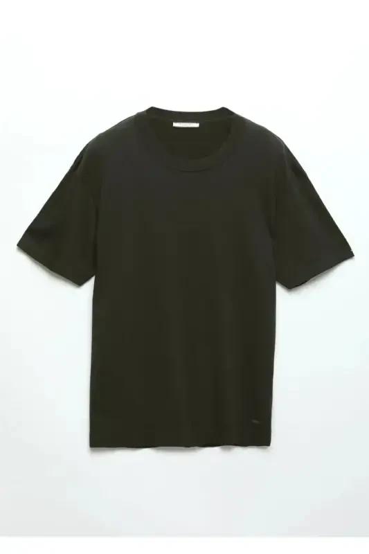 Khaki Crew Neck Plain Knitwear Sweater-Khaki - 7