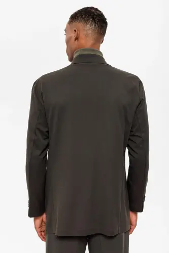 Khaki Double-Breasted Hidden Pocket Men's Blazer Jacket-Khaki - 6